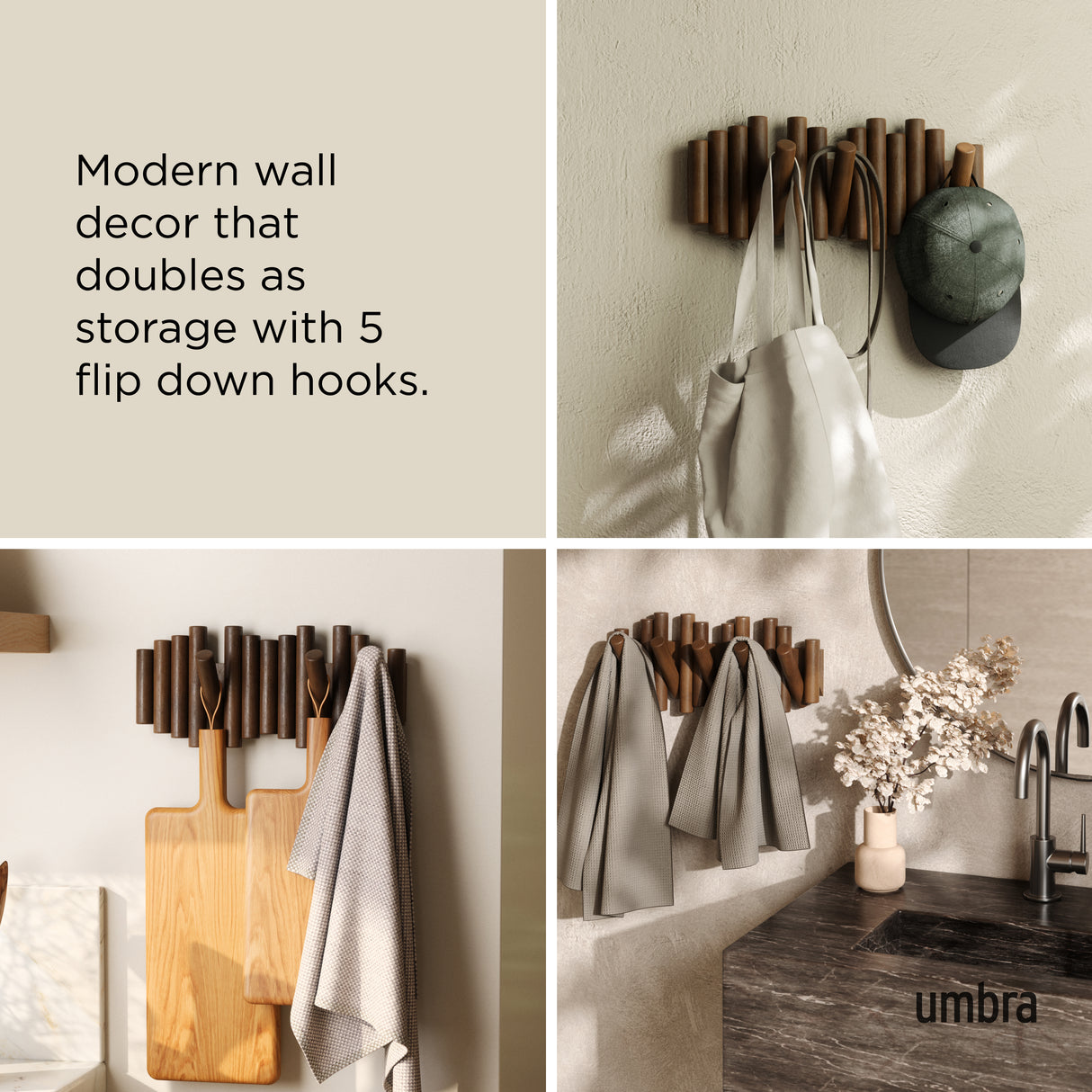 Picket Wall Hook Bundle - Aged Walnut