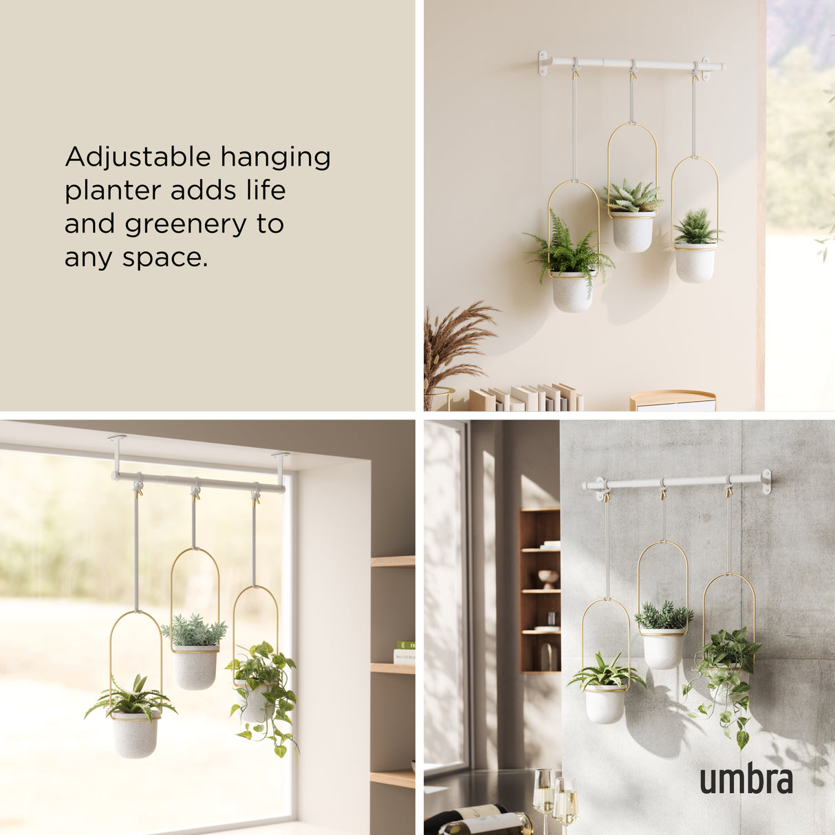 Triflora Hanging Planter - Set Of 3 - White/Brass