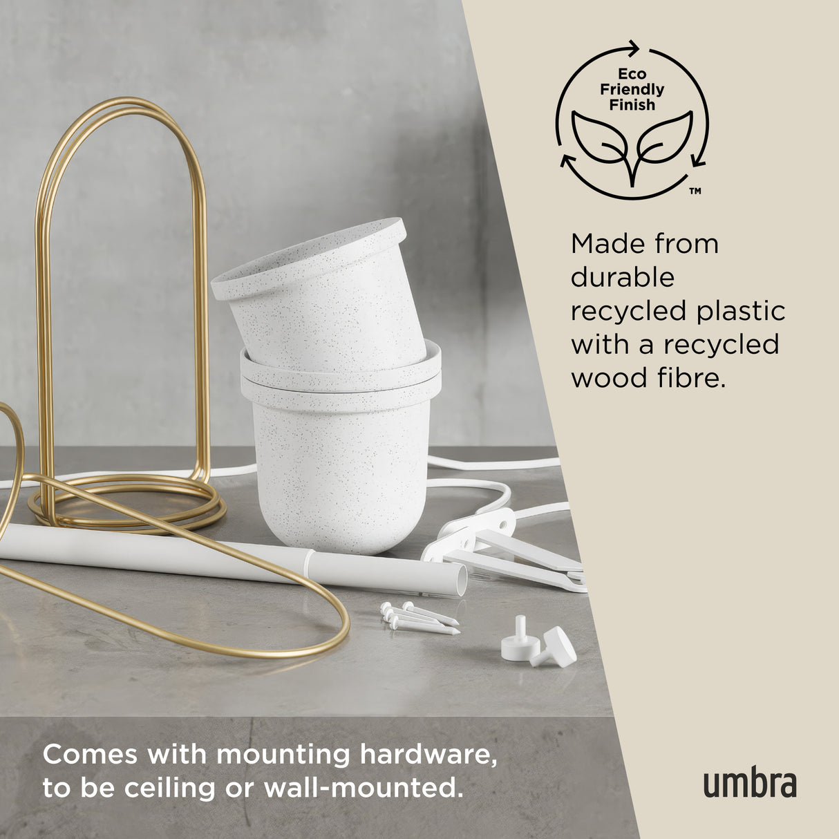 Triflora Hanging Planter - Set Of 3 - White/Brass