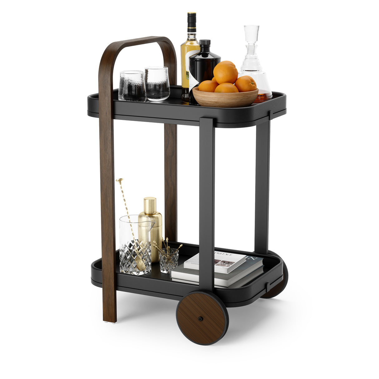 Bellwood Bar Serving Cart - Black & Walnut