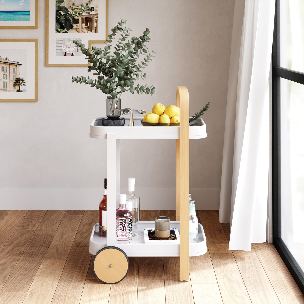 Bellwood Bar Serving Cart - White & Natural