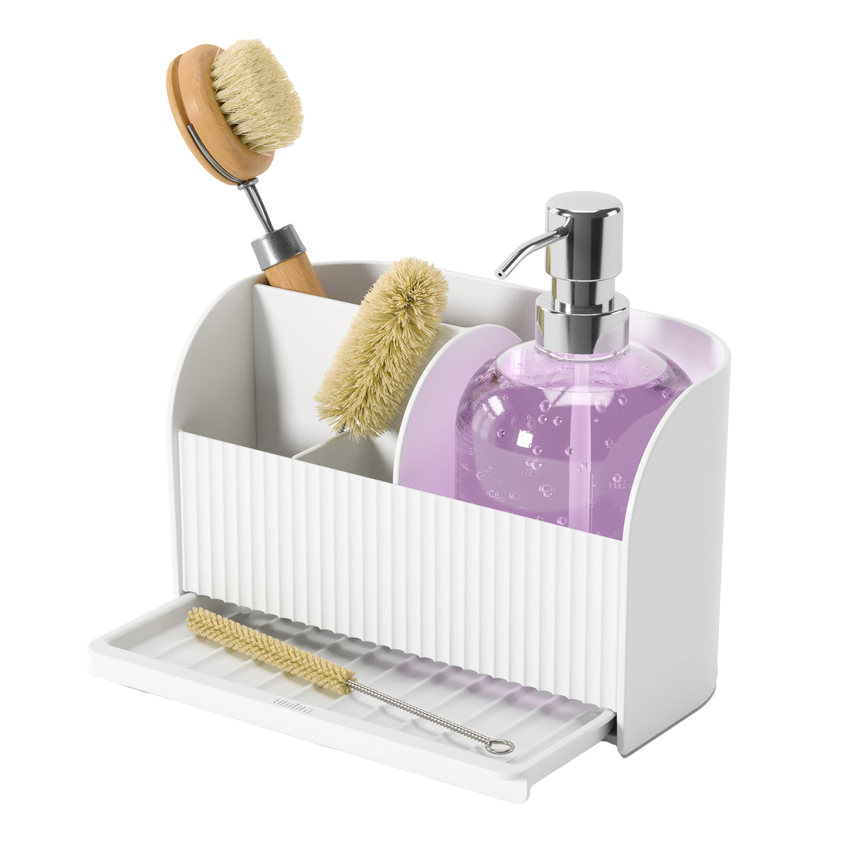 Sling Sink Caddy with Soap Pump - White