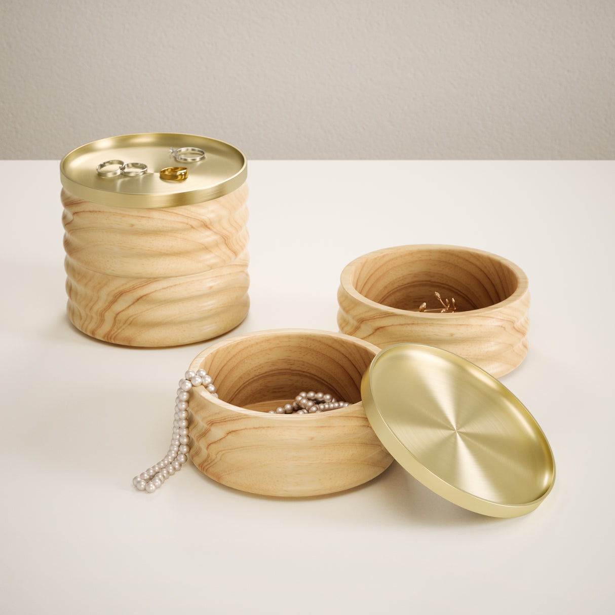 Tesora Wooden Jewellery Box - Natural/Brass