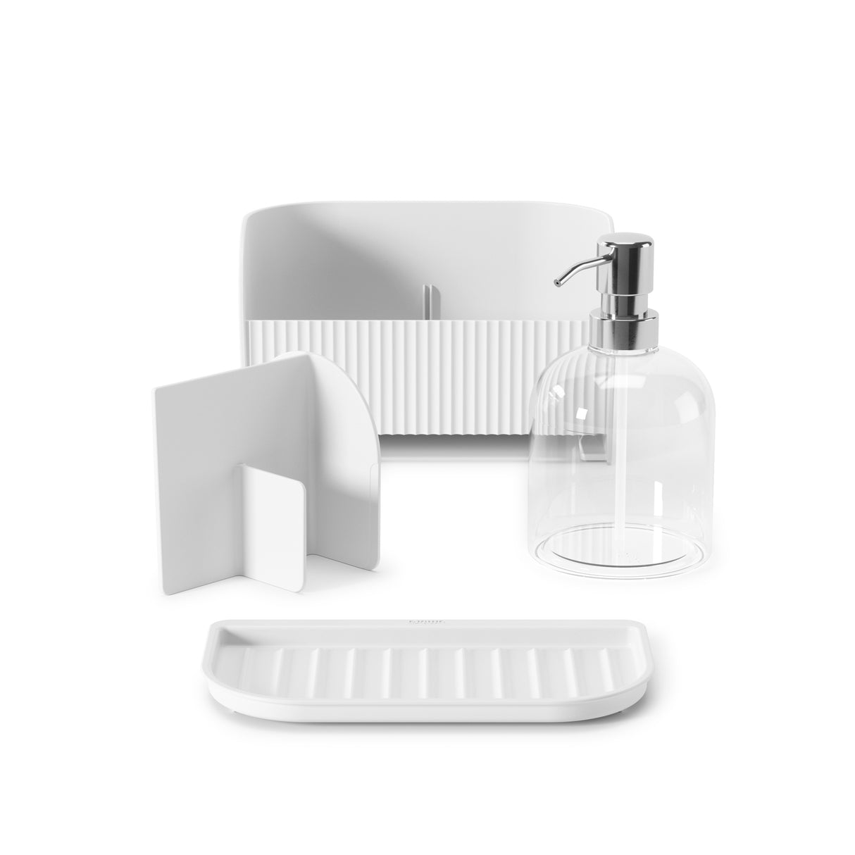 Sling Sink Caddy with Soap Pump - White