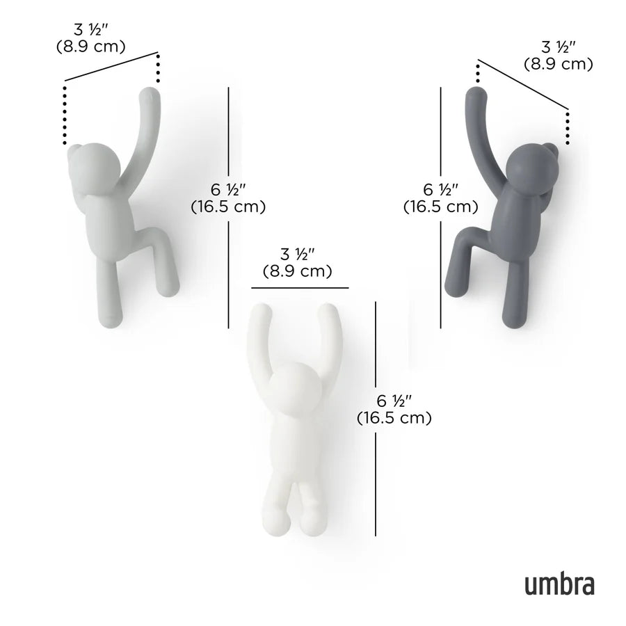 Buddy Wall Hooks Set of 3 - Grey