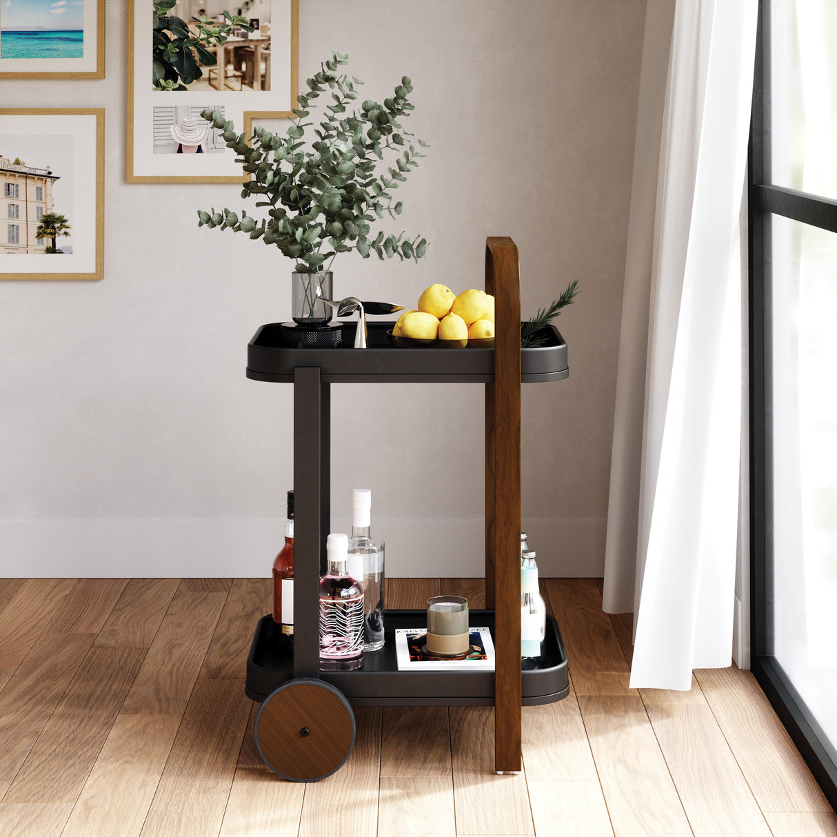 Bellwood Bar Serving Cart - Black & Walnut