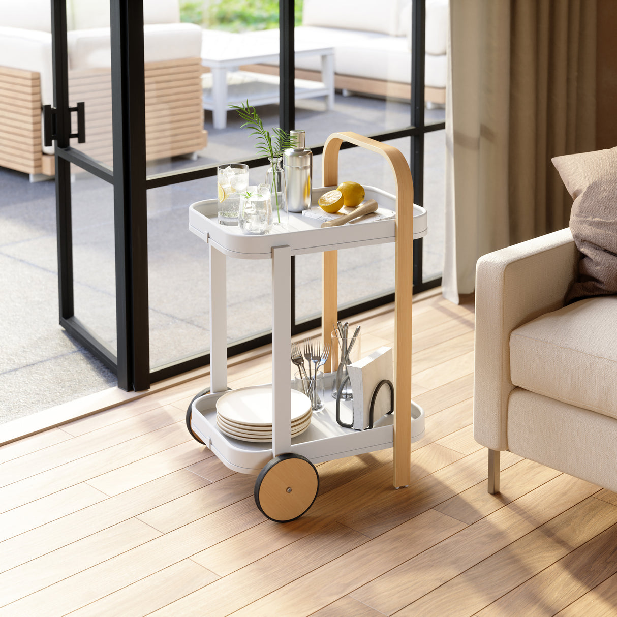 Bellwood Bar Serving Cart - White & Natural