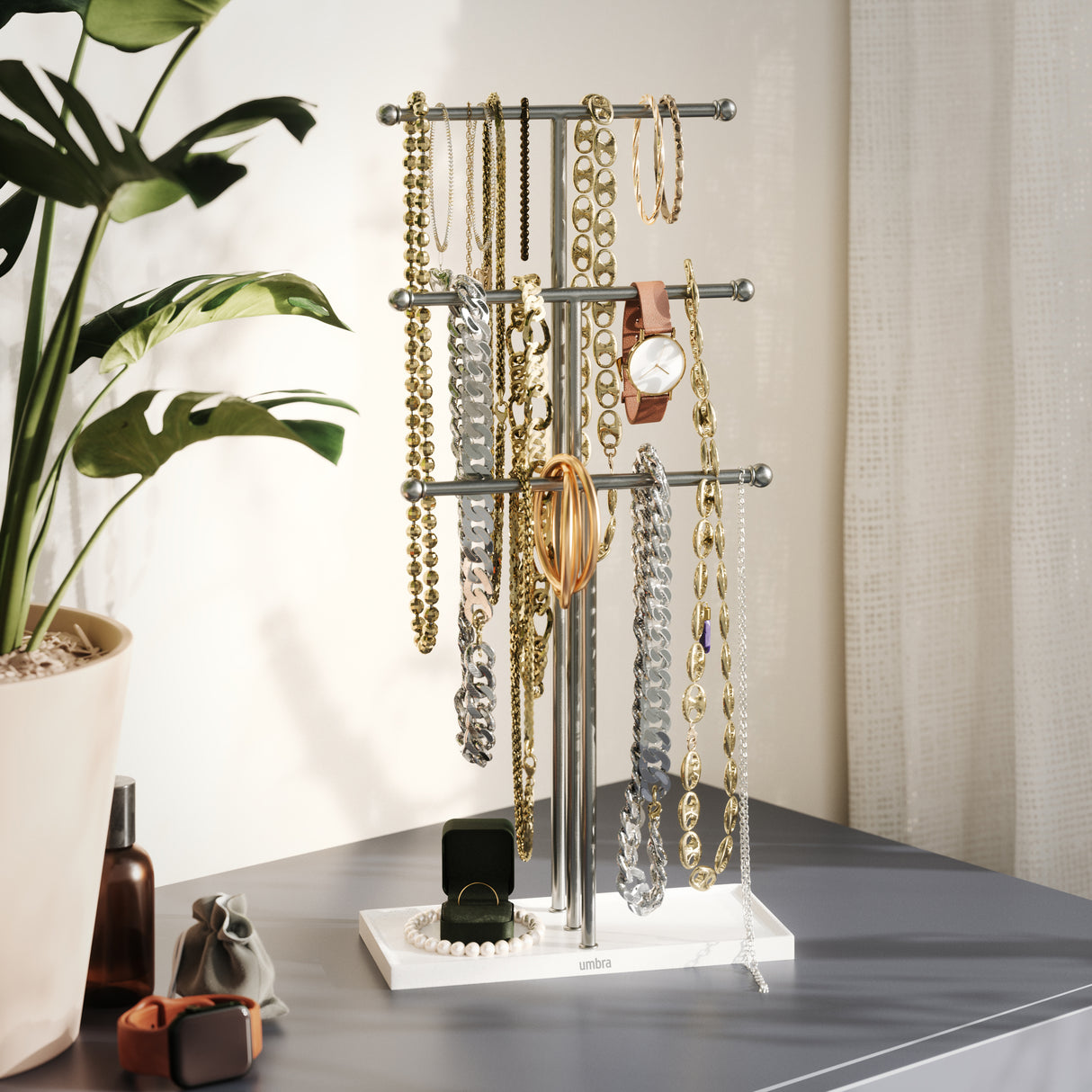 Trigem Jewellery Stand - White/Nickel