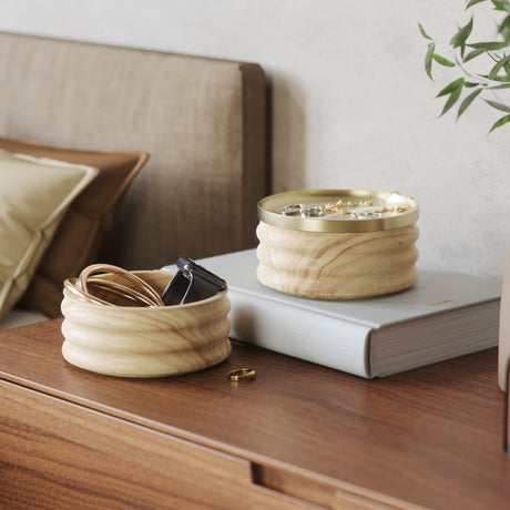 Tesora Wooden Jewellery Box - Natural/Brass