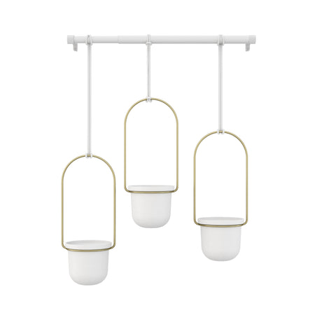 Triflora Hanging Planter - Set Of 3 - White/Brass